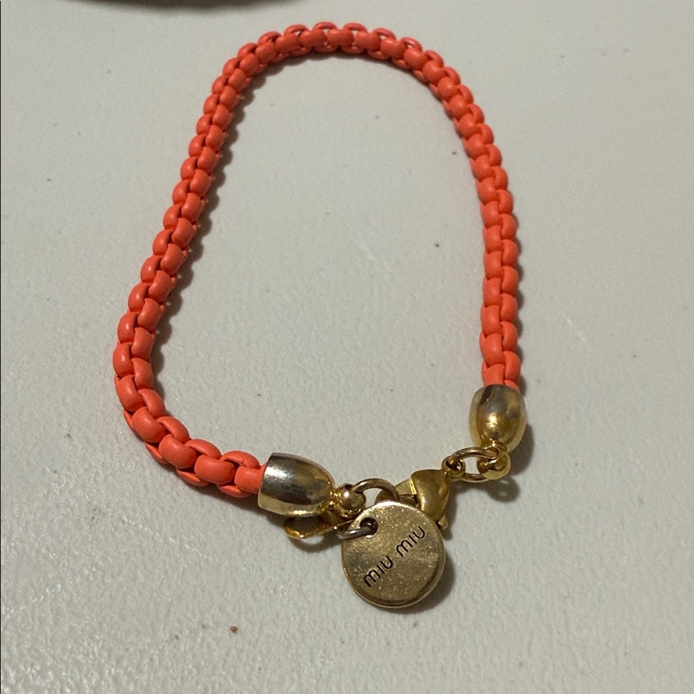 Miu Miu Braided Orange and Gold Chain Bracelet